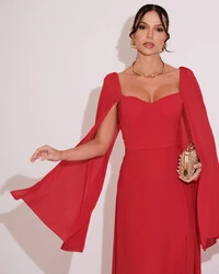 Vestido de Festa Longo com Capa Vermelho