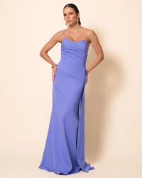 Vestido de Festa Longo Alfaiataria Tomara que Caia Drapeado Faixa Lilás