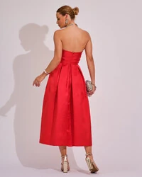 Vestido Midi Tomara que Caia Zibeline Com Pregas Vermelho