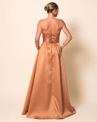 Vestido de Festa Longo Tomara que Caia Trançado Costa em Zibeline Mocha Mousse New