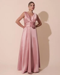 Vestido de Festa Longo Plus Size Zibeline Faixa e Flor Rose