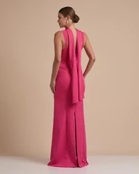 Vestido de Festa Longo Alfaiataria Alça Larga e Lenço Pink