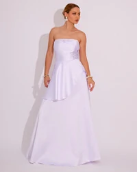 Vestido de Festa Zibeline Tomara que Caia com Recortes e Camadas Branco