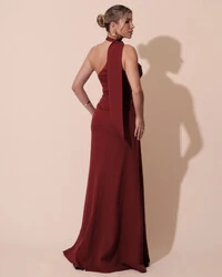 Vestido de Festa Longo Alfaiataria Um Ombro Só Detalhe Drapeado Marsala