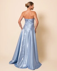 Vestido de Festa Longo Cetim Cristal Tomara que Caia Detalhe Serenity