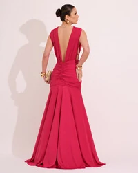 Vestido Longo Jersey Decote V drapeado Cereja