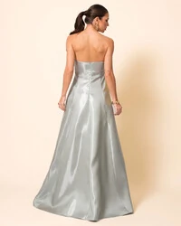 Vestido de Festa Longo Cetim Cristal Tomara que Caia com Flor 3D Verde Menta