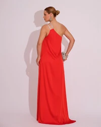 Vestido de Festa Longo Cetim Um Ombro Só Vermelho