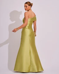 Vestido de Festa Zibeline com Faixa Ombro a Ombro Verde Lima