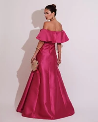 Vestido de Festa Longo Ombro a Ombro Zibeline com Babado Pink