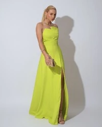 Vestido de Festa Longo Alfaiataria Tomara que Caia com Fenda Detalhe Verde Lima