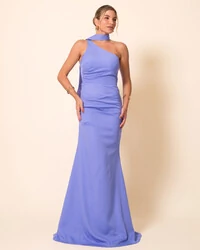 Vestido de Festa Longo Alafataria Um Ombro só Detalhe Drapeado Lilás New