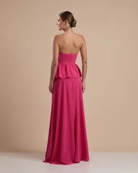 Vestido de Festa Longo Crepe Chiffon Tomara que Caia Peplum Drapeado Pink New