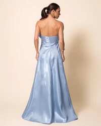 Vestido de Festa Longo Cetim Cristal Tomara que Caia com Flor 3D Serenity