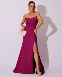 Vestido de Festa Longo Tomara que Caia Alfaiataria Fúcsia Beterraba