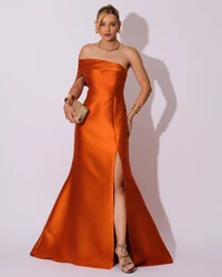 Vestido de Festa Zibeline com Faixa Ombro a Ombro Terracota