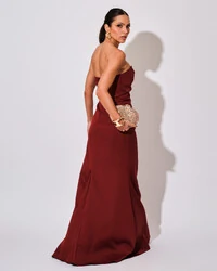 Vestido de Festa Longo Tomara que Caia Alfaiataria Marsala