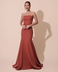 Vestido de Festa Longo Alfaiataria Tomara que Caia Saia Sereia Terracota