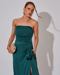 Vestido Longo Tomara que Caia Malha Fenda Verde