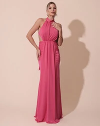 Vestido de Festa Longo Malha Jersey Gola Alta Saia Sereia Pink New