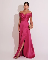 Vestido de Festa Longo Zibeline Ombro a Ombro com Fenda Pink