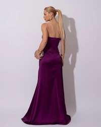 Vestido de Festa Longo Cetim Alfaiataria Tomara que Caia Fenda Roxo