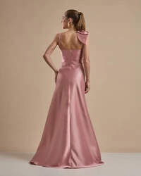 Vestido de Festa Longo em Zibeline com Laço Removível Rose
