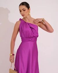 Vestido Longo Cetim Fluído Mil Formas Fúcsia