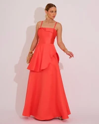 Vestido de Festa Zibeline Tomara que Caia com Recortes e Camadas Laranja
