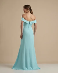 Vestido de Festa Longo Alfaiataria Ombro a Ombro com Fenda Tiffany