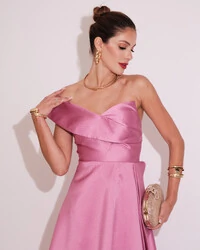 Vestido de Festa Longo Zibeline um Ombro Só Mullet Rosa