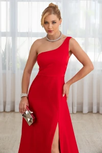 Vestido Longo de Festa Cetim um Ombro Só Vermelho