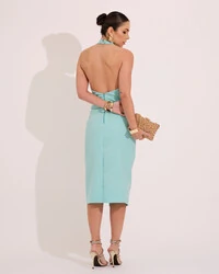 Vestido Midi Alfaiataria Frente Única com Detalhe Tiffany