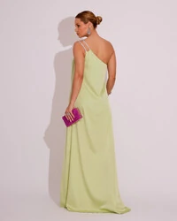 Vestido de Festa Longo Cetim Um Ombro Só Verde Lima