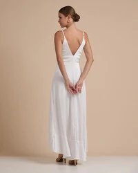Vestido Midi Babado Acetinado Branco