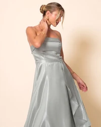 Vestido de Festa Longo Cetim Cristal Tomara que Caia Detalhe Verde Menta