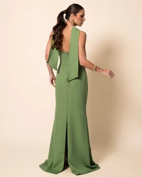 Vestido de Festa Longo Alfaiataria Tomara que Caia Saia Sereia com Lenço Verde Matcha