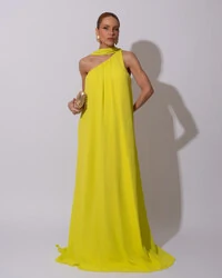 Vestido de Festa Longo Crepe Fluido um Ombro Só com Lenço Verde Lima