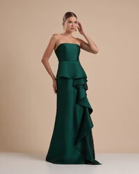 Vestido de Festa Longo Tomara que Caia Babado Cascata Verde Escuro