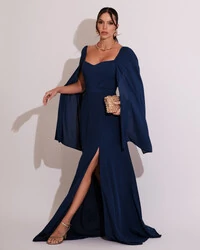 Vestido de Festa Longo com Capa Azul Marinho