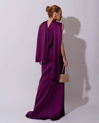 Vestido de Festa Longo Cetim Alfaiataria Tomara que Caia com Faixa Lenço Roxo