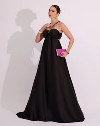 Vestido de Festa Longo Cetim Fluido Frente Única Costa Cruzada Preto