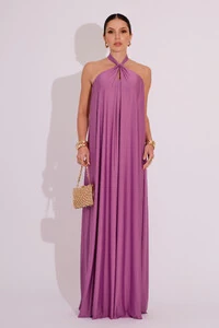 Vestido Longo com Amarração em Malha Lilás