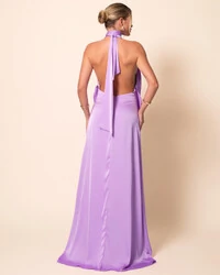 Vestido de Festa Longo Cetim Fluido Frente Única Degagê Mil Formas Lilás