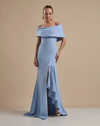 Vestido de Festa Longo Alfaiataria Ombro a Ombro com Babado Cascata Serenity