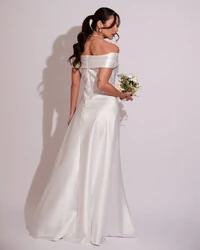 Vestido de Festa Longo Zibeline Ombro a Ombro com Fenda Branco