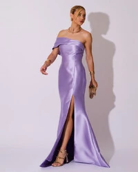 Vestido de Festa Zibeline com Faixa Ombro a Ombro Lilás