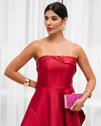 Vestido de Festa Zibeline Tomara que Caia com Recortes e Camadas Marsala