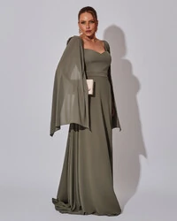 Vestido de Festa Longo com Capa Verde Oliva