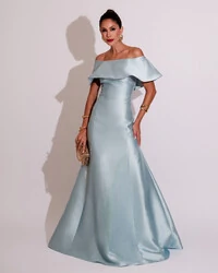 Vestido de Festa Longo Ombro a Ombro Zibeline com Babado Tiffany